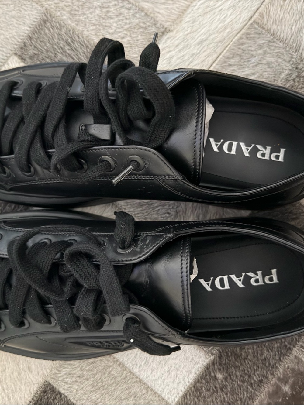 Prada Black Leather Men’s Low-Top Lace-Up Sneakers